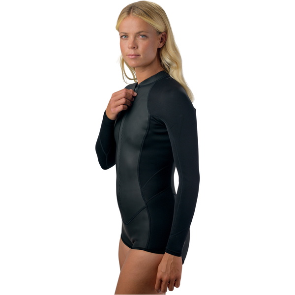 2026 O'Neill Frauen Bahia 2/1mm Reißverschluss Vorne Frühlingsanzug Neoprenanzug 5363 - Glide Black / Black / Black